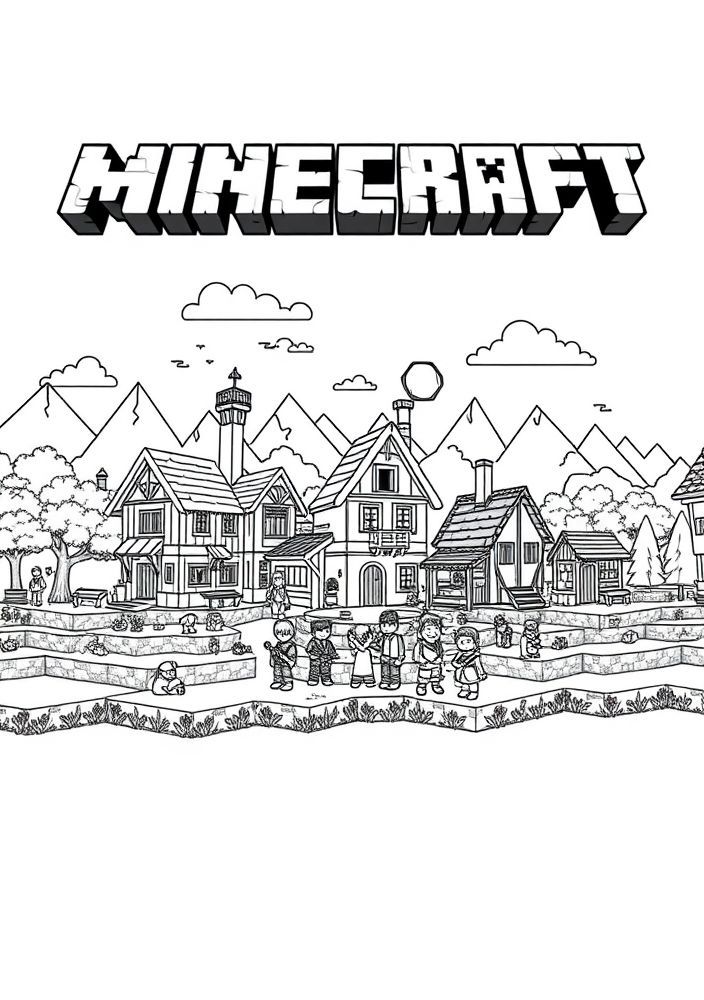 Desenho de uma Vila do Minecraft para colorir