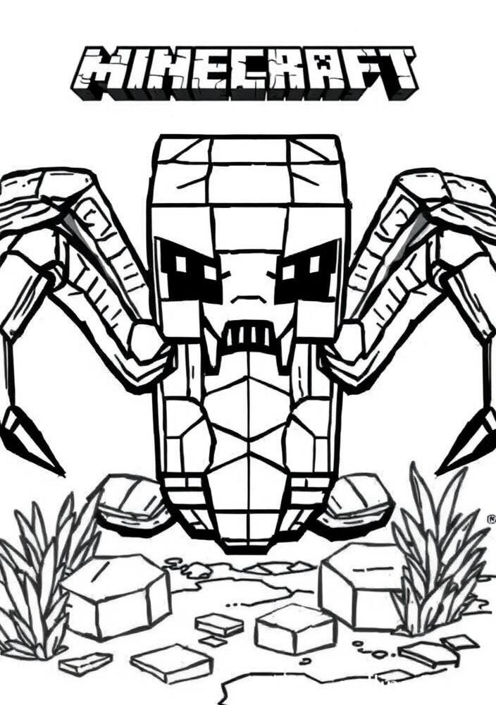 Desenho de uma aranha de Minecraft para colorir