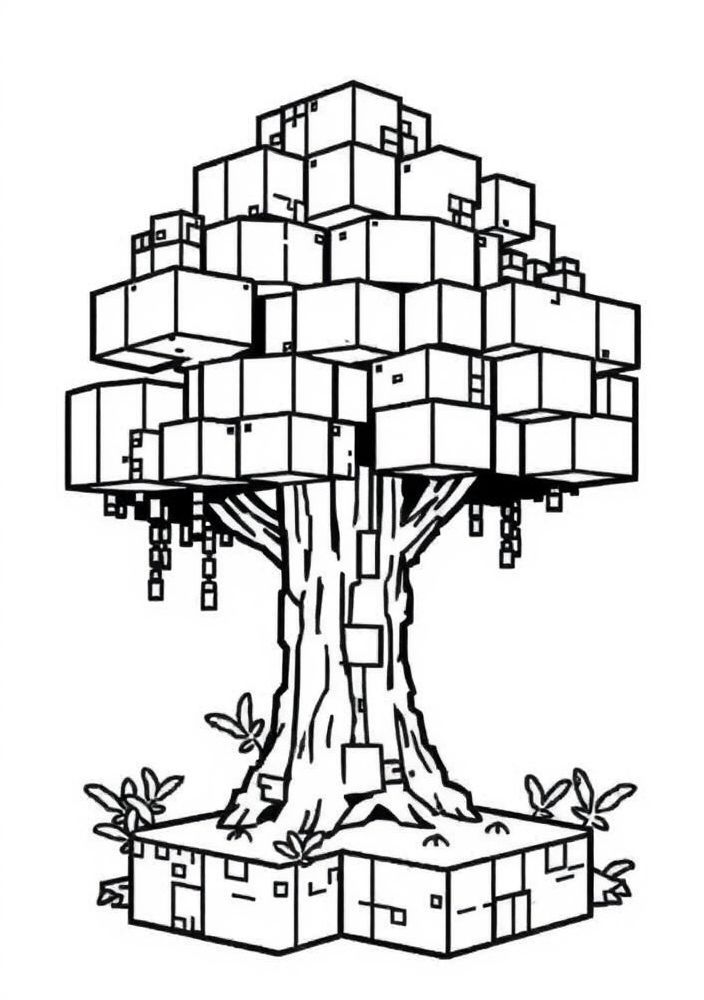 Desenho de uma árvore de Minecraft para colorir
