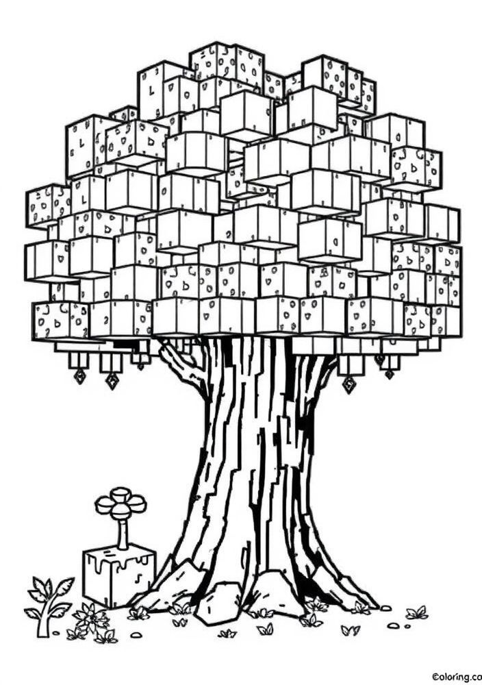 Desenho de uma árvore do Minecraft para colorir