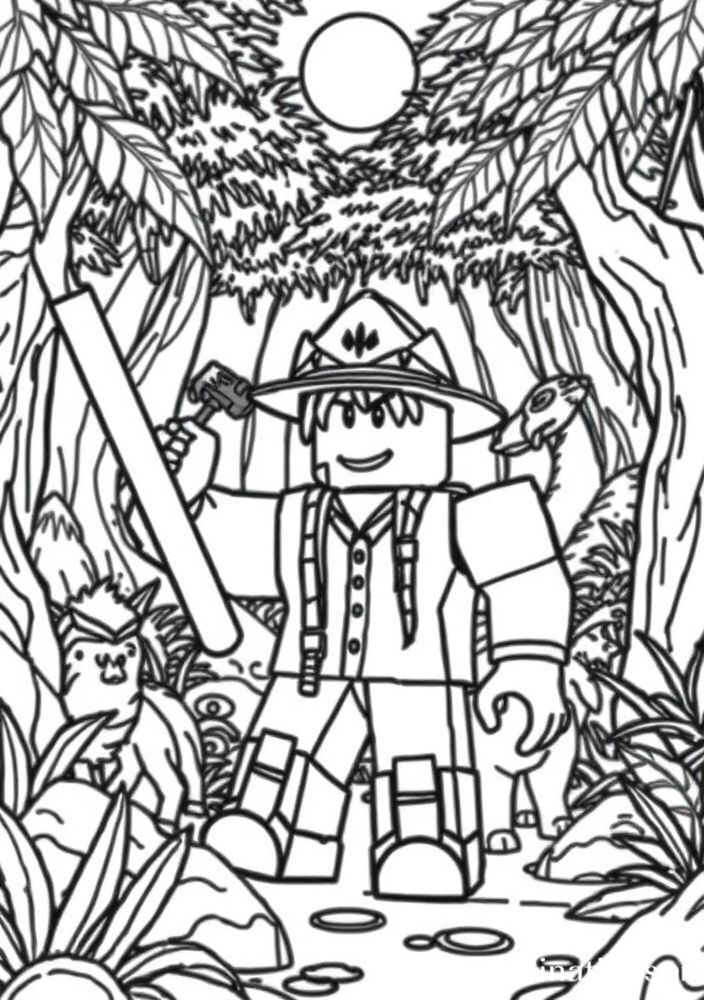 Desenho de uma aventura na selva do Roblox para colorir