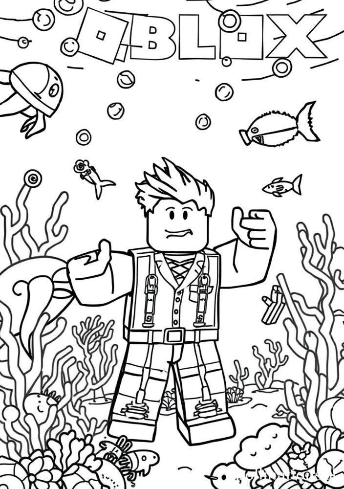 Desenho de uma aventura subaquática do Roblox para colorir