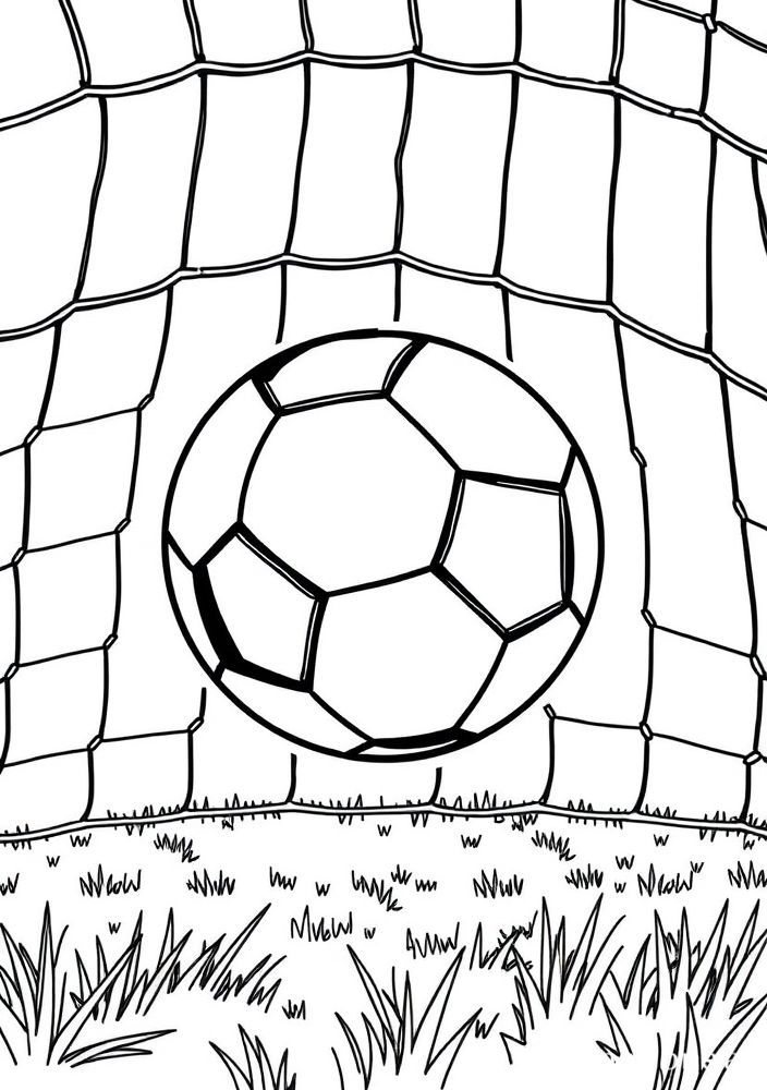 Desenho de uma bola de futebol dentro de uma rede para colorir