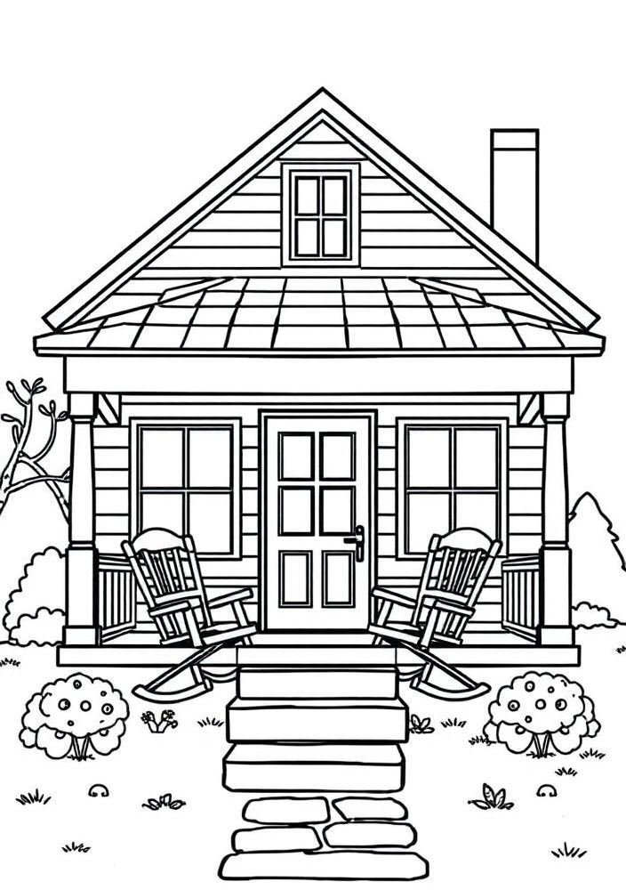 Desenho de uma casa com varanda para colorir