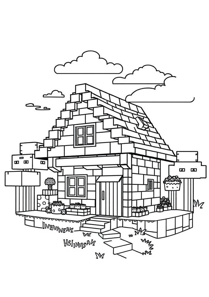 Desenho de uma casa de Minecraft para colorir
