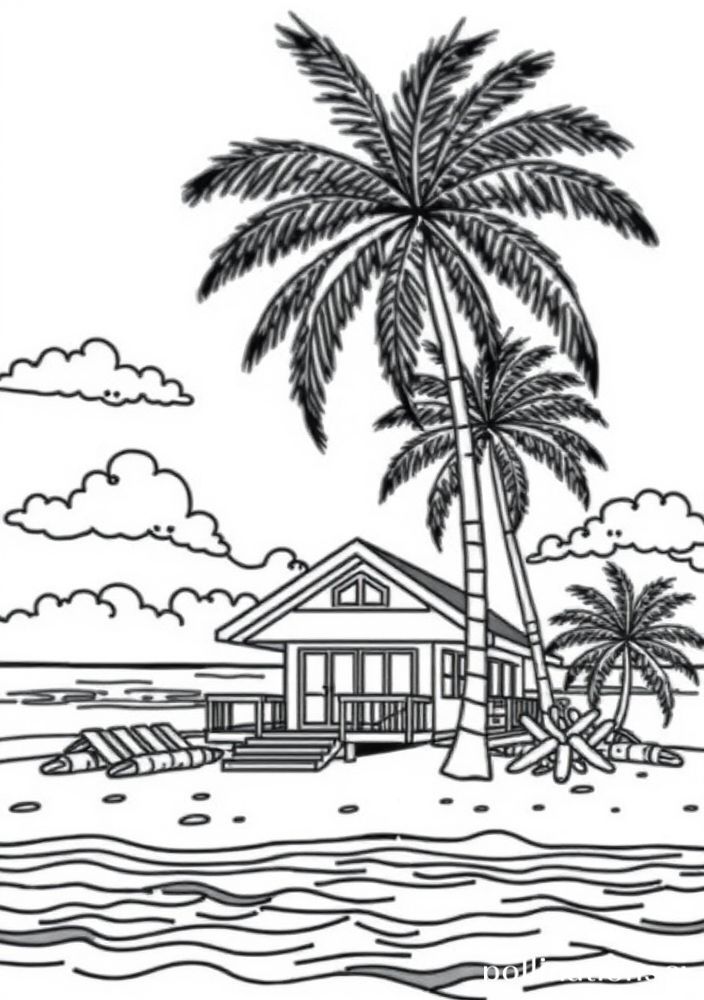 Desenho de uma casa de praia para colorir