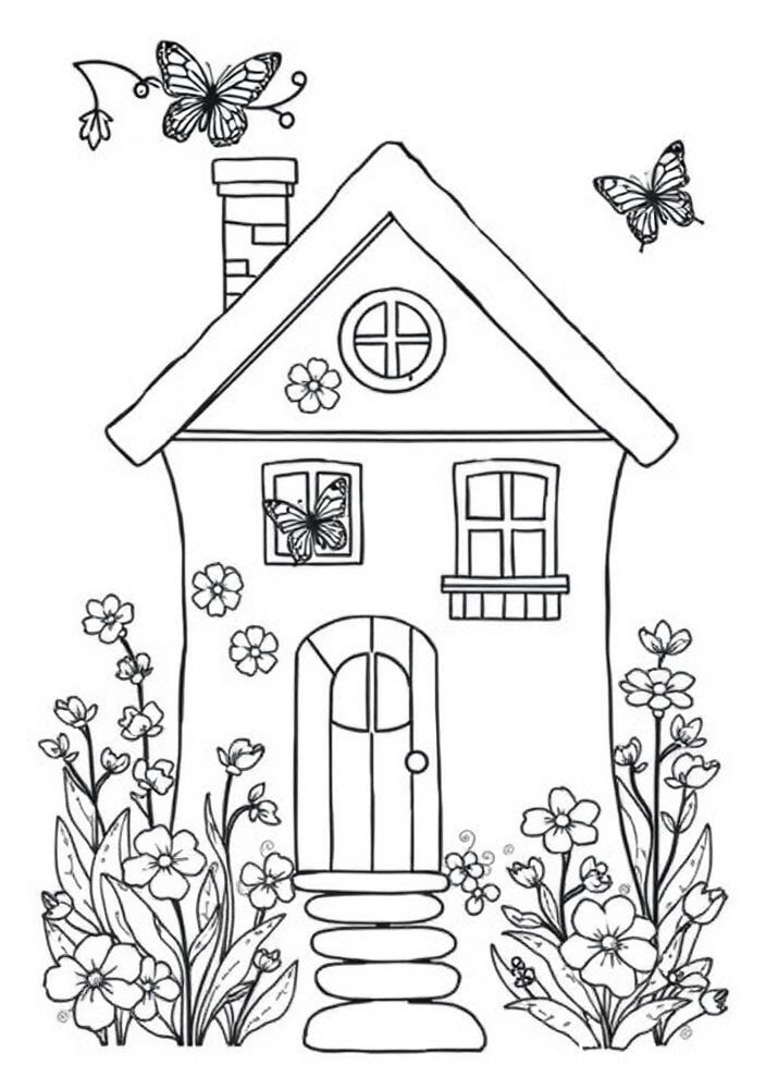 Desenho de uma casa de primavera para colorir
