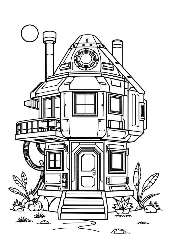 Desenho de uma casa de robô para colorir