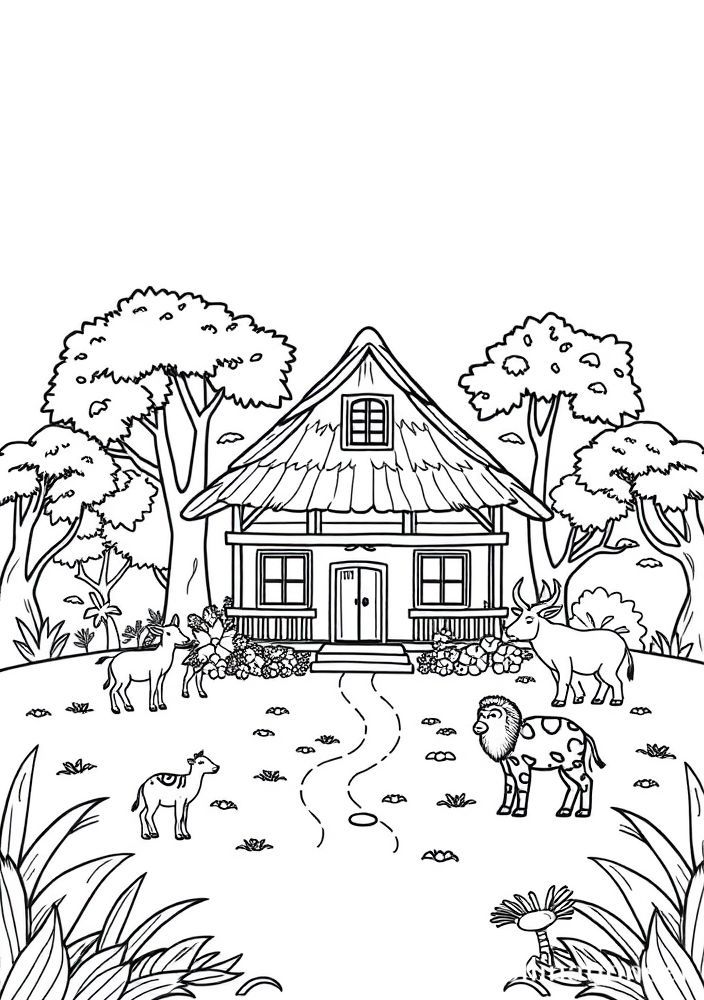 Desenho de uma casa de safari para colorir