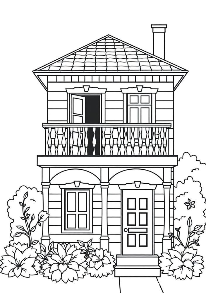Desenho de uma casa de sobrado para colorir