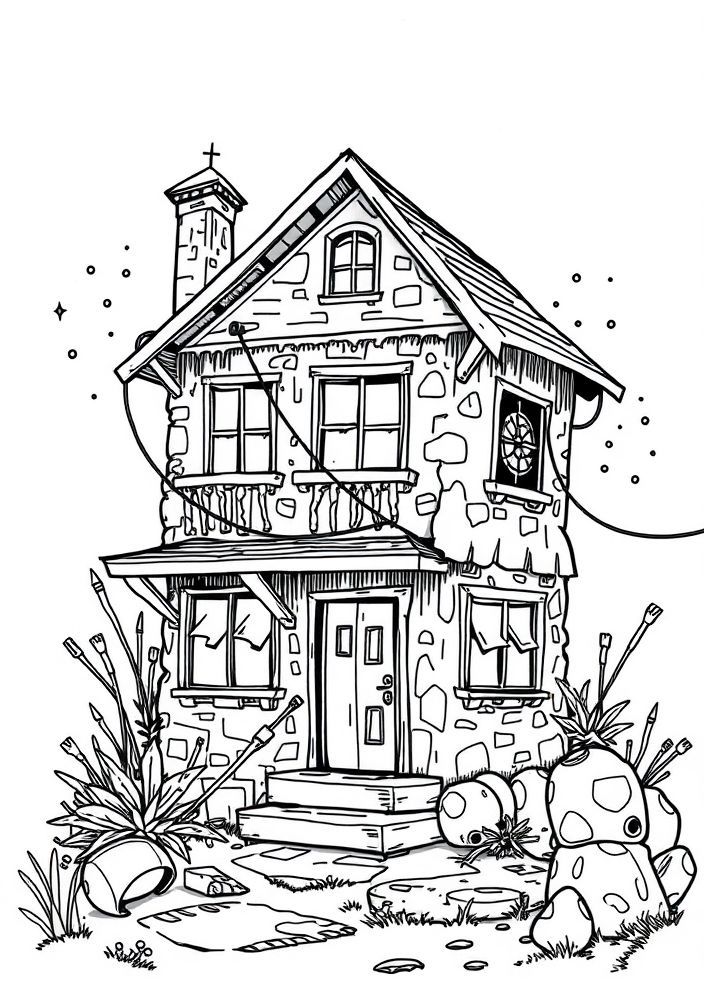 Desenho de uma casa grunge para colorir