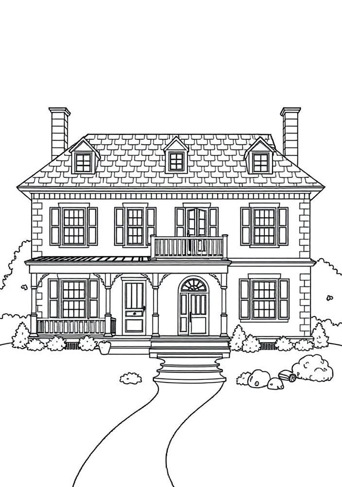 Desenho de uma casa histórica para colorir