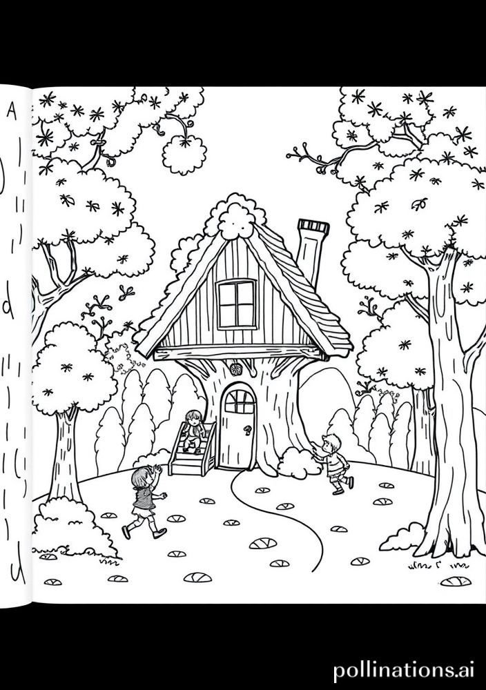 Desenho de uma casa na árvore para colorir