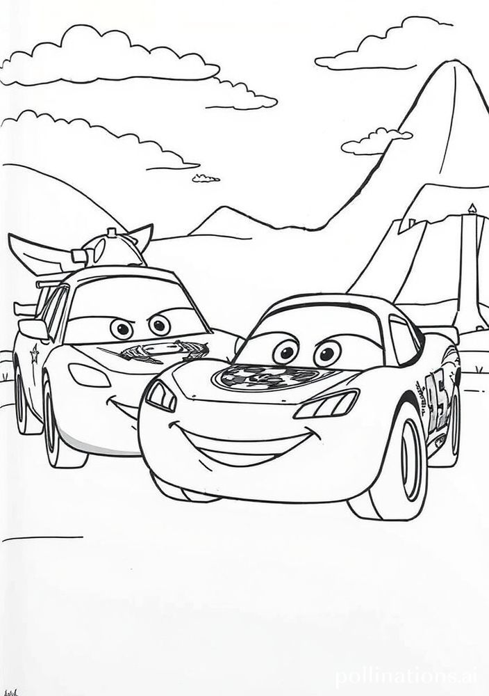 Desenho de uma cena de amizade entre os Carros