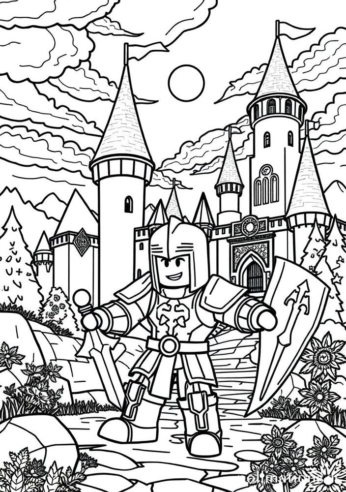 Desenho de uma fantasia medieval do Roblox para colorir