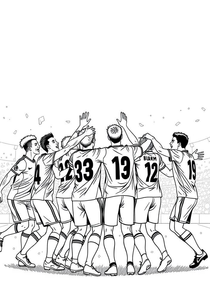 Desenho de uma festa de comemoração de gol para colorir