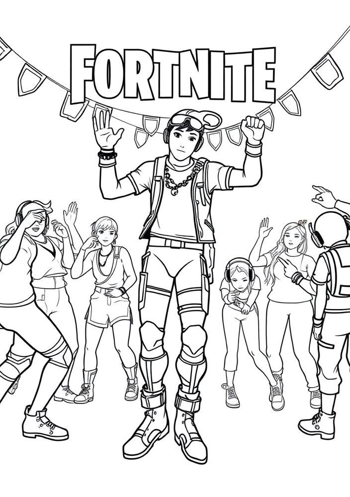 Desenho de uma festa de dança em Fortnite para colorir