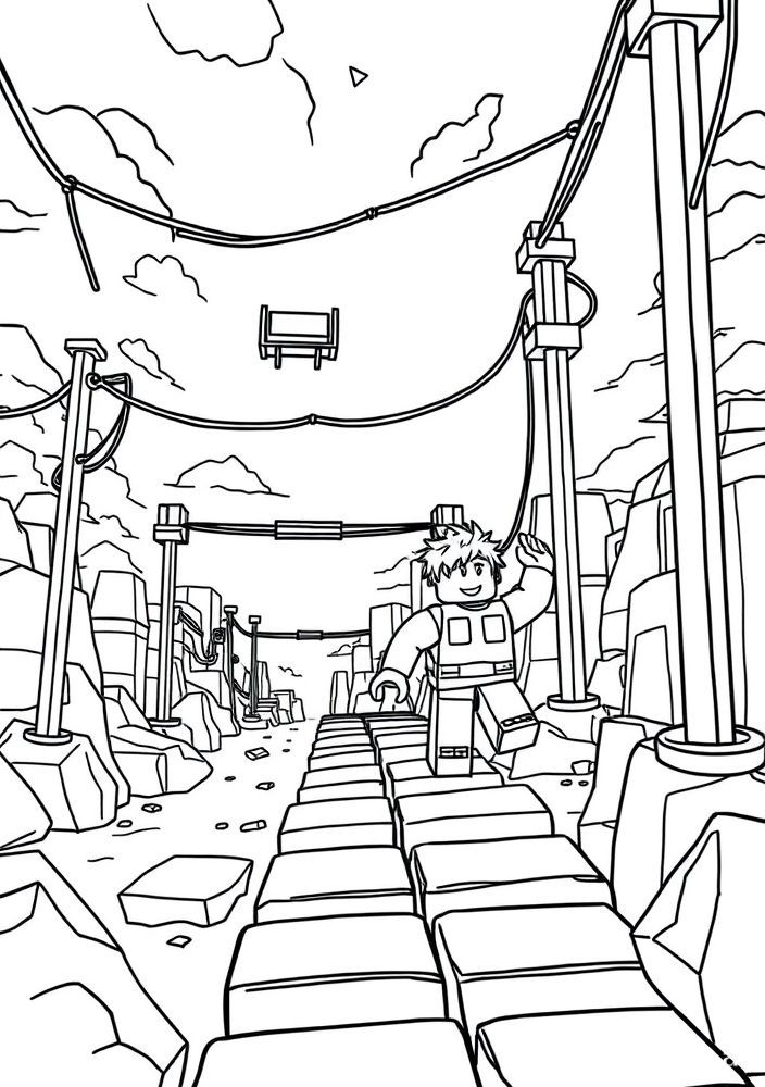 Desenho de uma pista de obstáculos do Roblox para colorir