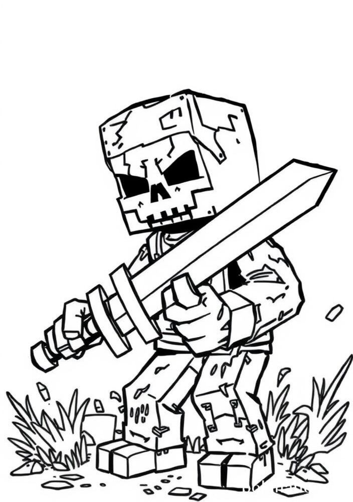 Desenho de zumbi com espada para colorir