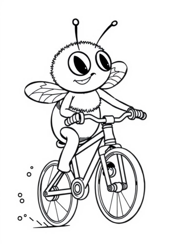 Desenho do Abelha andando de bicicleta para colorir