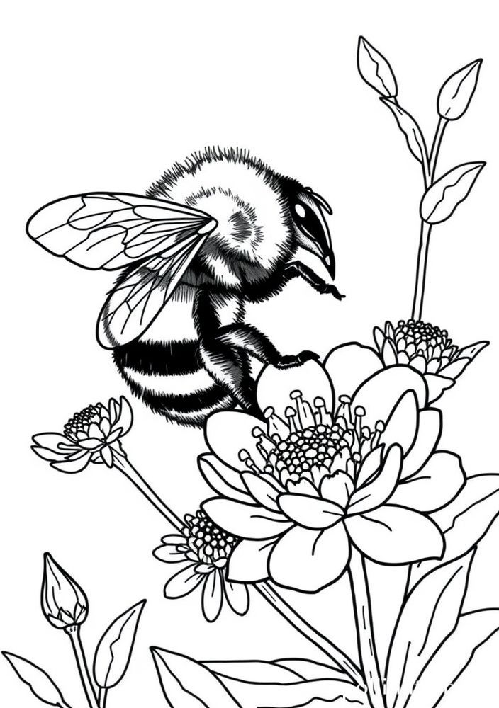 Desenho do Abelha colhendo néctar para colorir