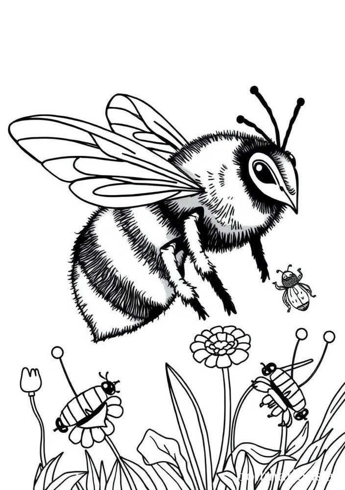 Desenho do Abelha com amigos insetos para colorir