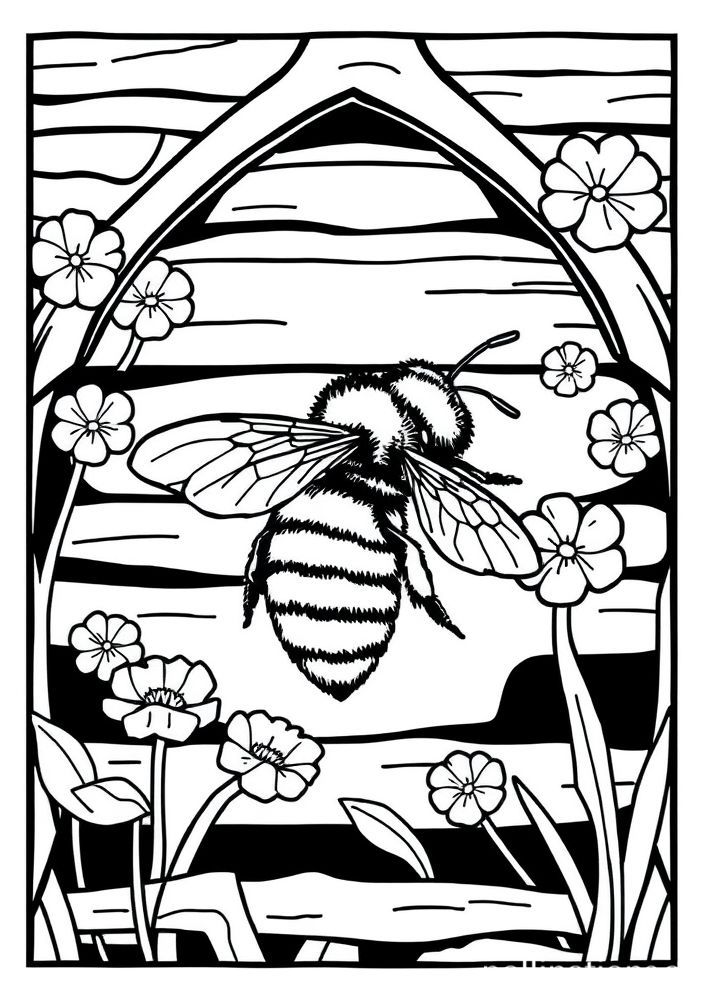 Desenho do Abelha em um colmeia para colorir