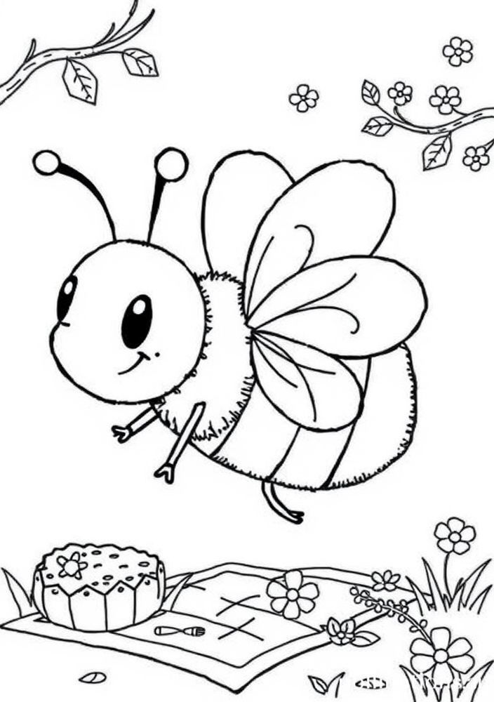 Desenho do Abelha em um picnic para colorir