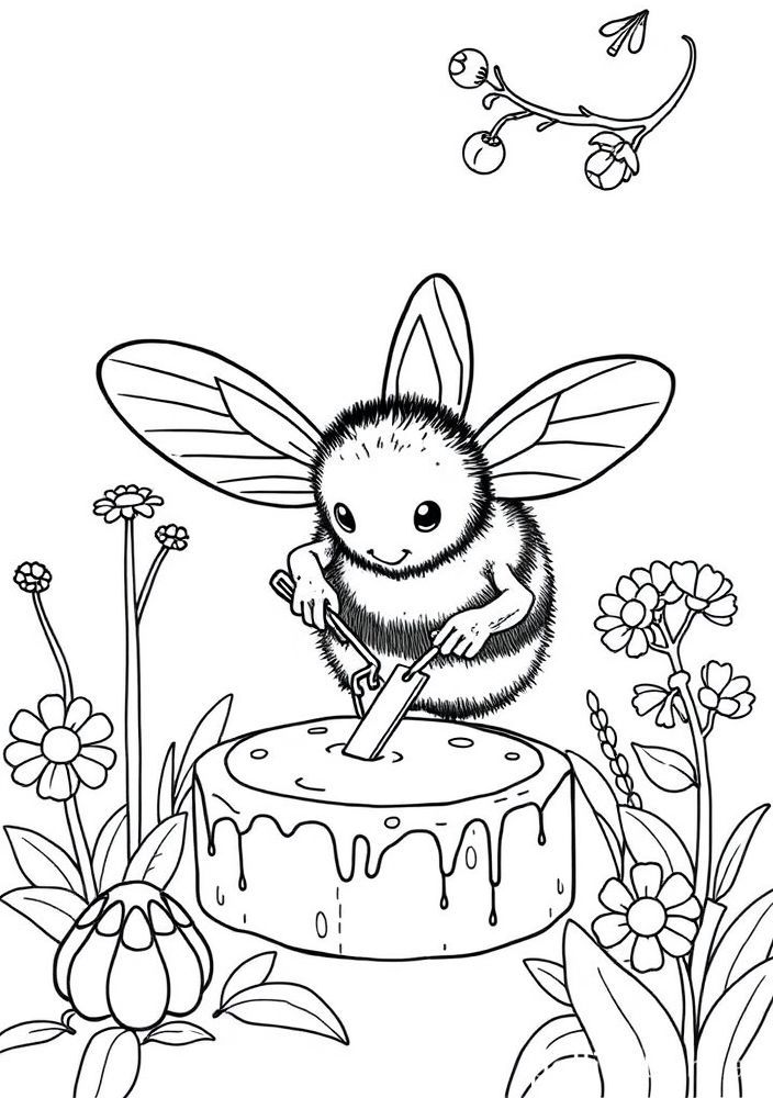 Desenho do Abelha fazendo chocolate para colorir