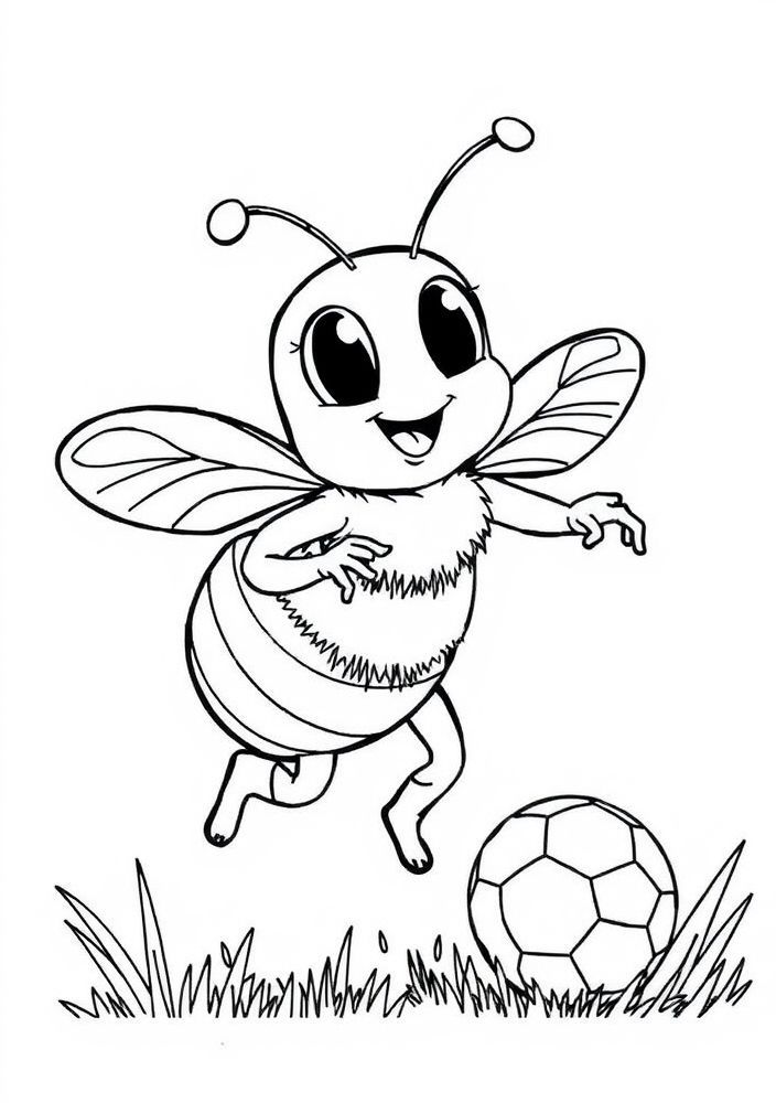 Desenho do Abelha jogando futebol para colorir
