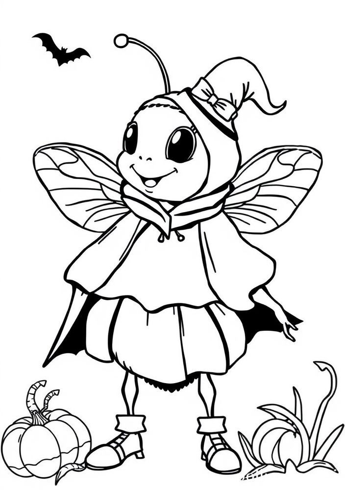 Desenho do Abelha no Halloween com fantasia para colorir