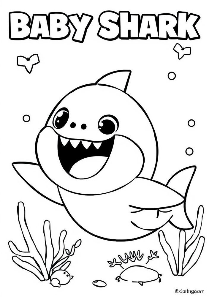 Desenho do Baby Shark cantando para colorir