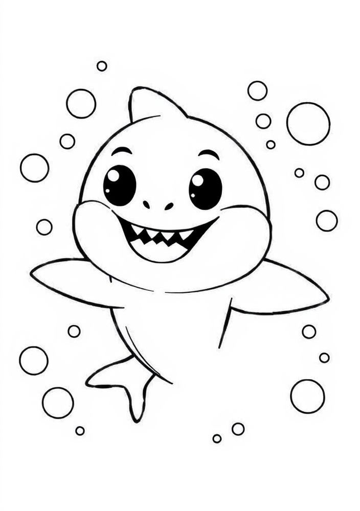 Desenho do Baby Shark cercado por bolhas para colorir