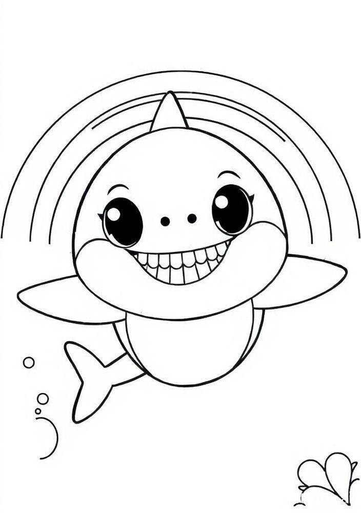 Desenho do Baby Shark com arco-íris para colorir