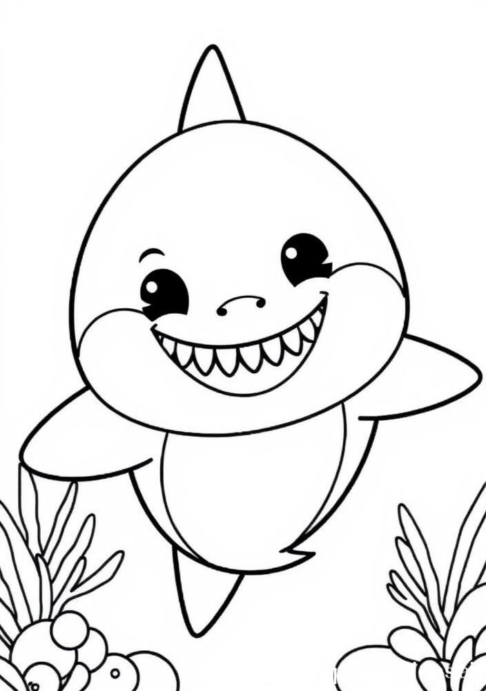 Desenho do Baby Shark com um sorriso para colorir