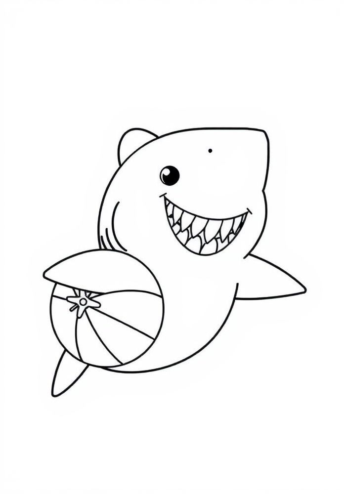 Desenho do Baby Shark com uma bola de praia para colorir
