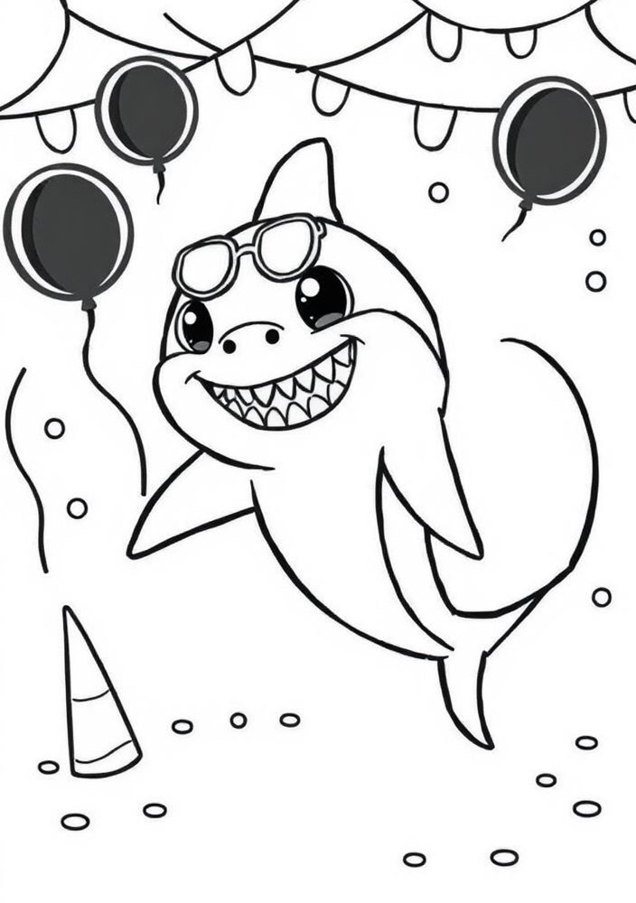 Desenho do Baby Shark dançando na festa para colorir