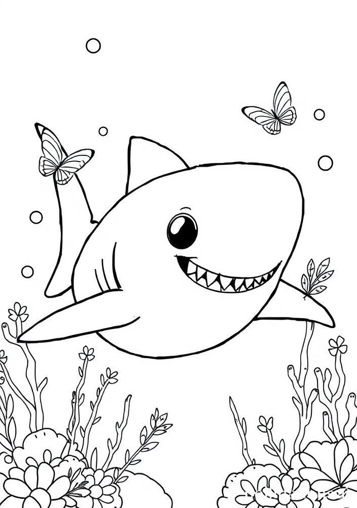 Desenho do Baby Shark e da Fadinha do Mar para colorir