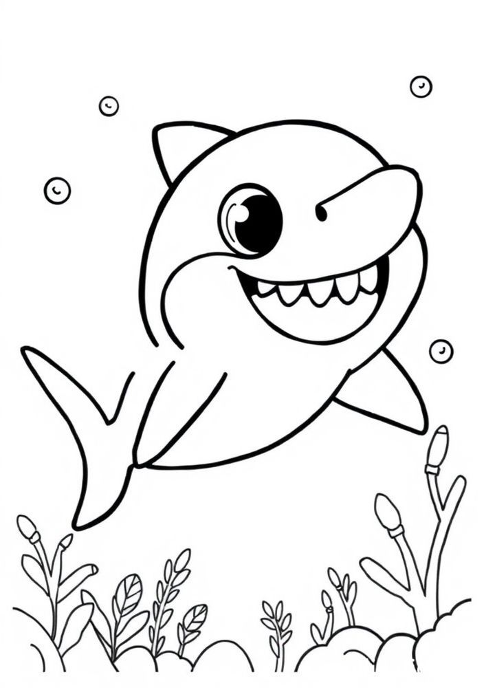 Desenho do Baby Shark e do delfim para colorir