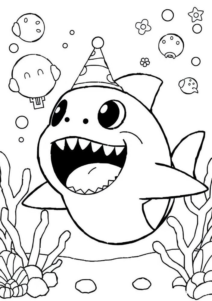 Desenho do Baby Shark em uma festa do mar para colorir