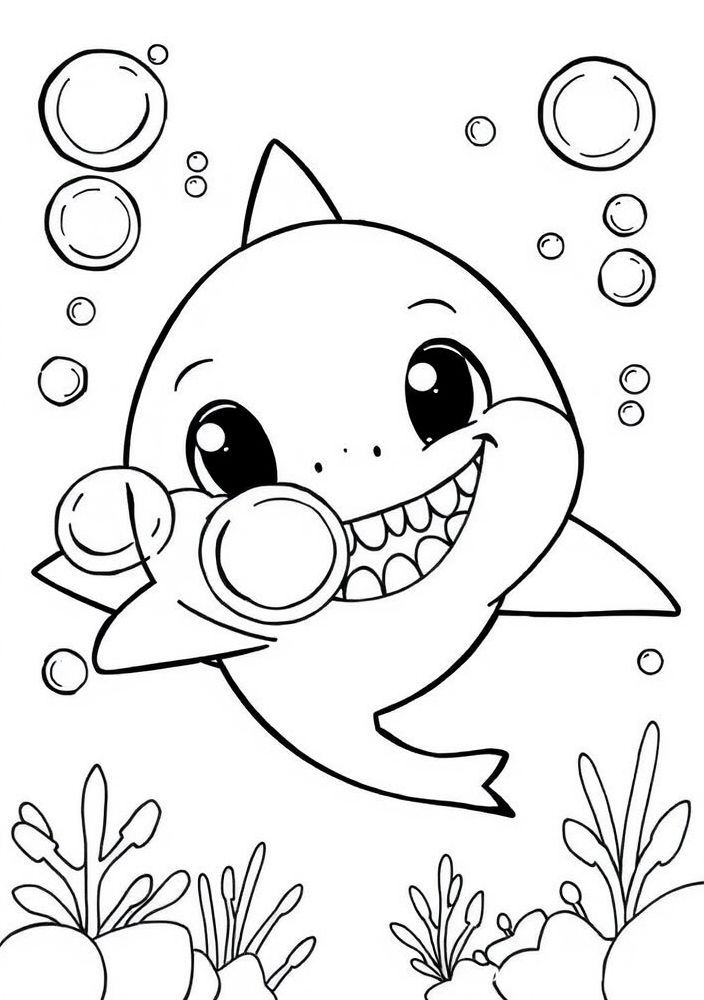 Desenho do Baby Shark fazendo bolhas para colorir