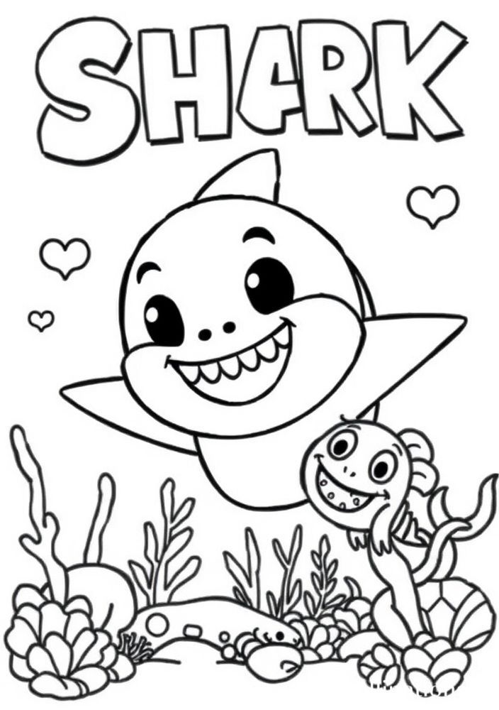 Desenho do Baby Shark jogando com amigos para colorir