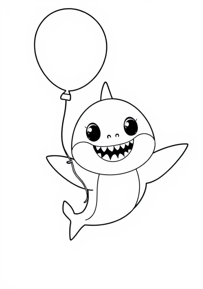 Desenho do Baby Shark segurando um balão para colorir