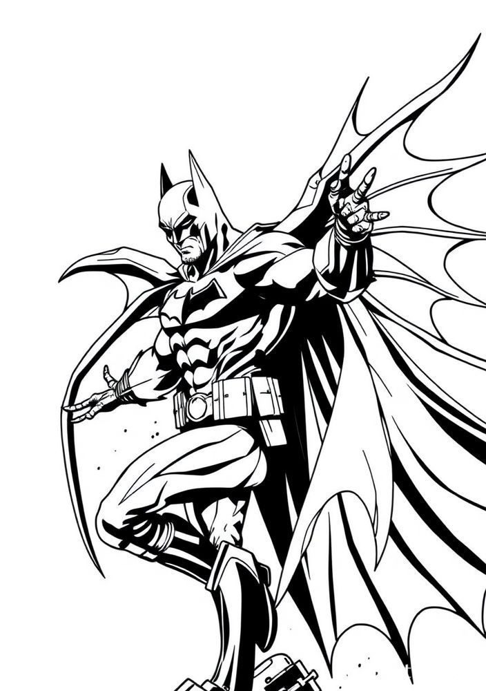 Desenho do Batman com sua capa esvoaçante para colorir