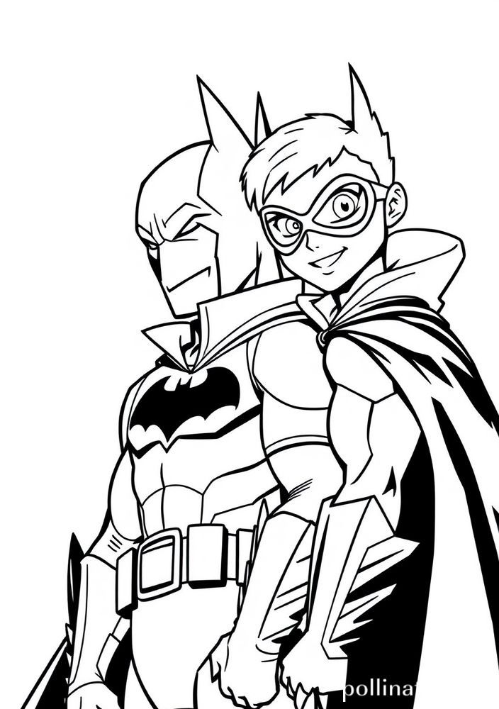 Desenho do Batman e Robin juntos para colorir