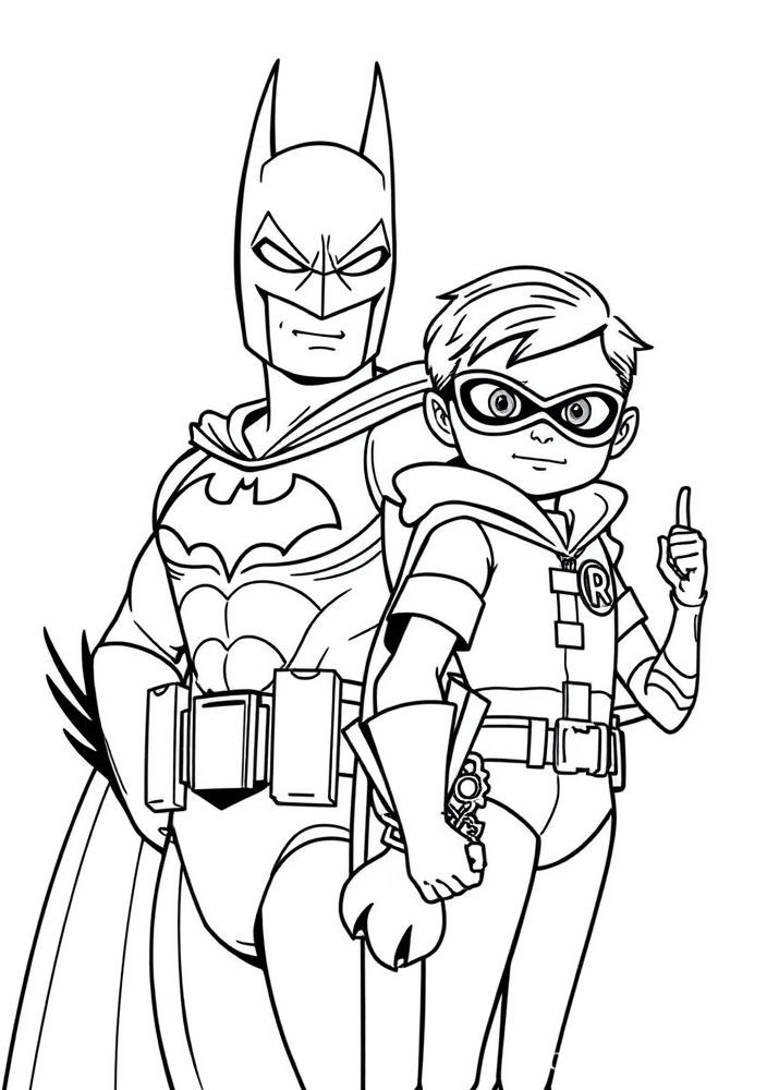 Desenho do Batman e Robin juntos para colorir