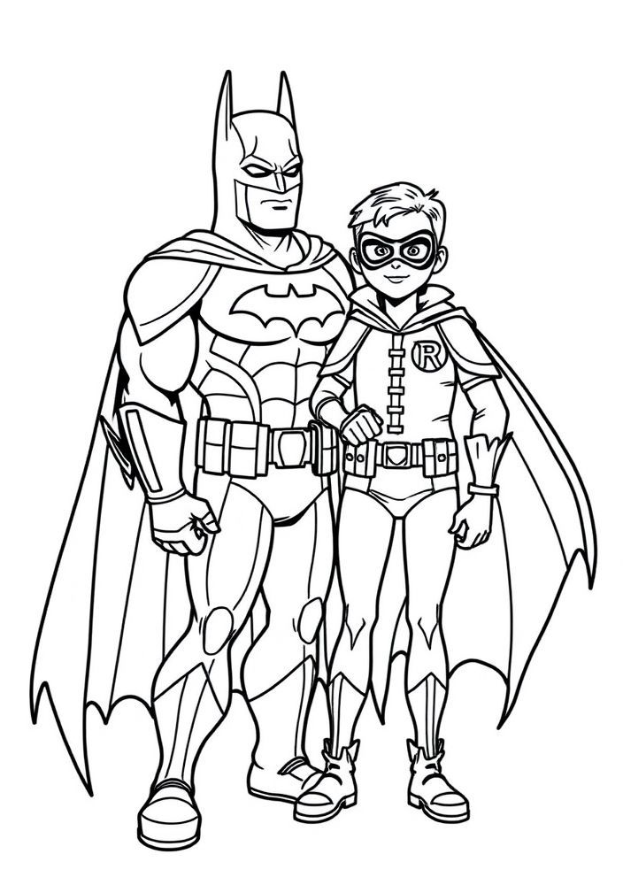 Desenho do Batman e Robin juntos para colorir