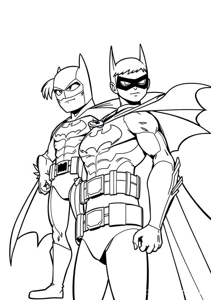 Desenho do Batman e Robin prontos para a ação para colorir