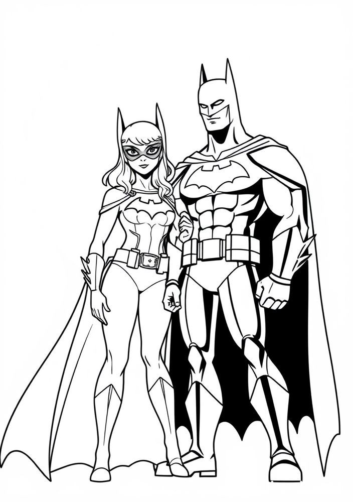 Desenho do Batman e a Batgirl juntos para colorir