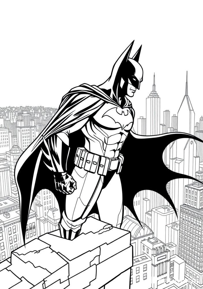 Desenho do Batman e a cidade de Gotham para colorir